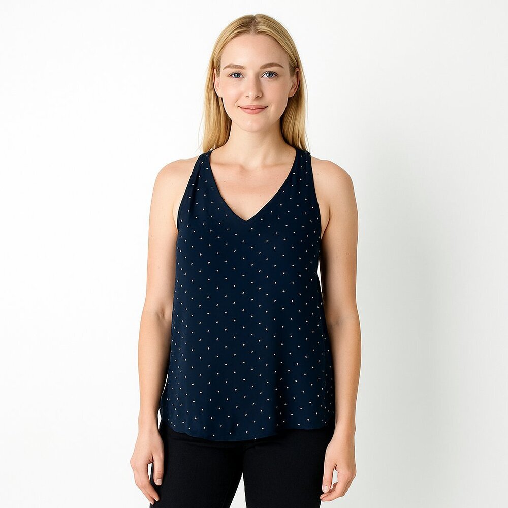 2/$30 NWT White House Black Market Studded V-Neck Shell Charcoal XS #A0391